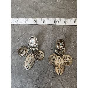Partners Dangle Earrings Tin Silver Tone Southwest‎ Medallions 90s Stamped